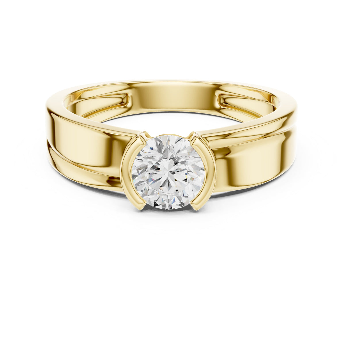 Split Half Bezel Round Diamond Men's Ring
