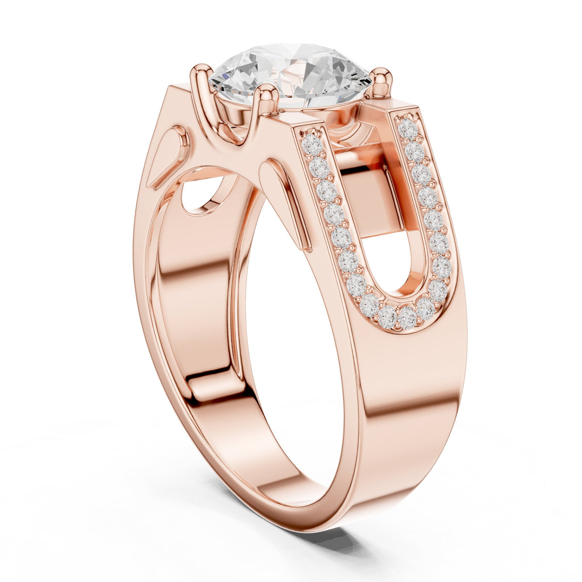 Round Diamond Men's Ring with Pavé Frame