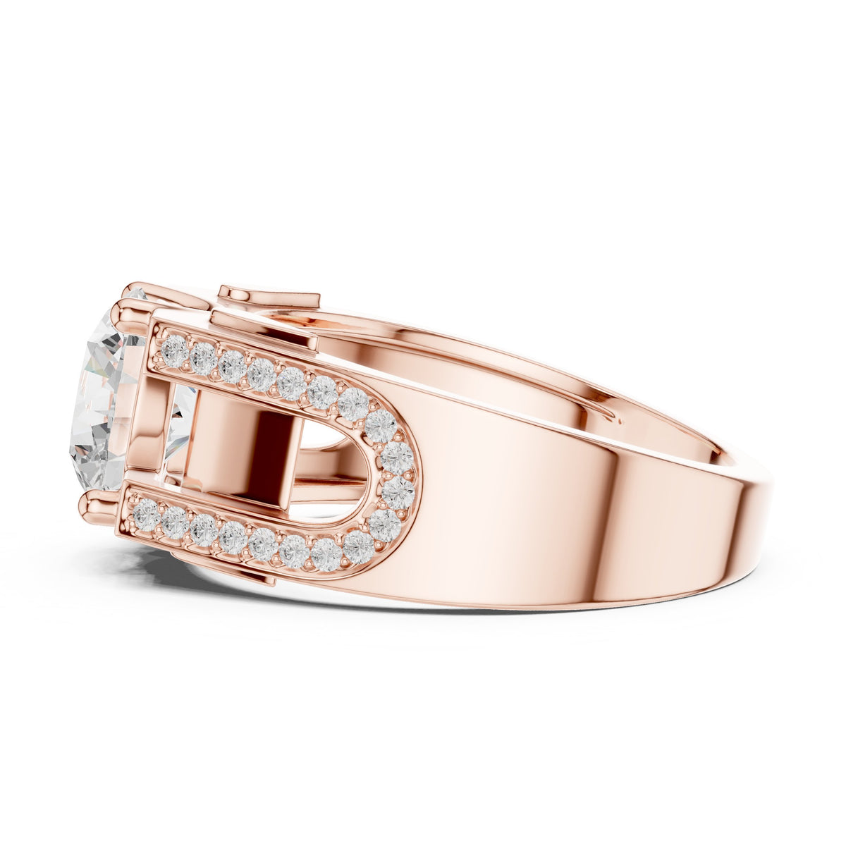 Round Diamond Men's Ring with Pavé Frame