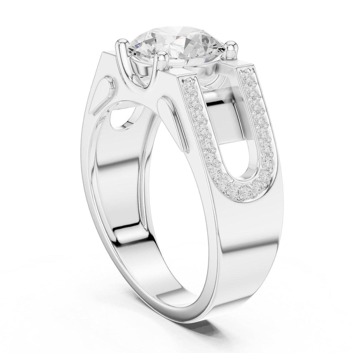 Round Diamond Men's Ring with Pavé Frame