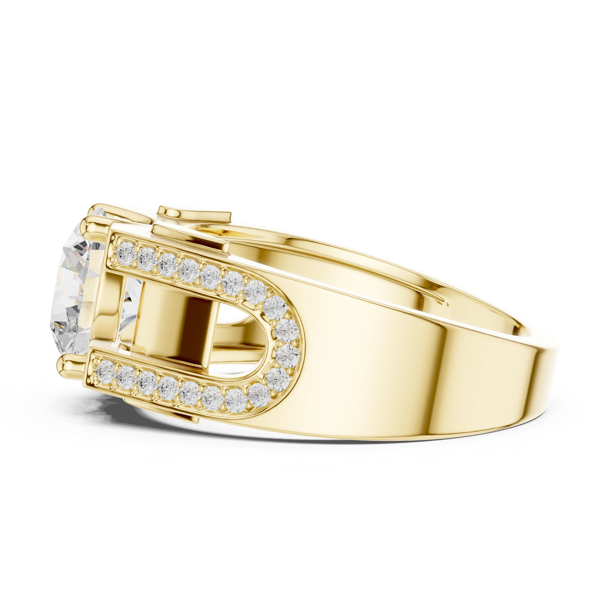 Round Diamond Men's Ring with Pavé Frame