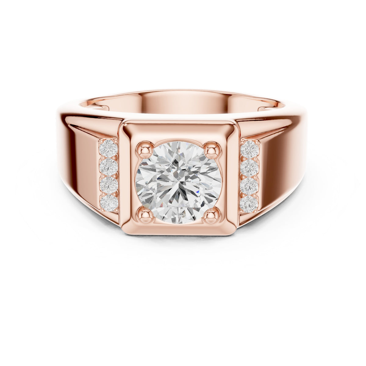 Round Diamond Men's Ring with Square Accent Frame