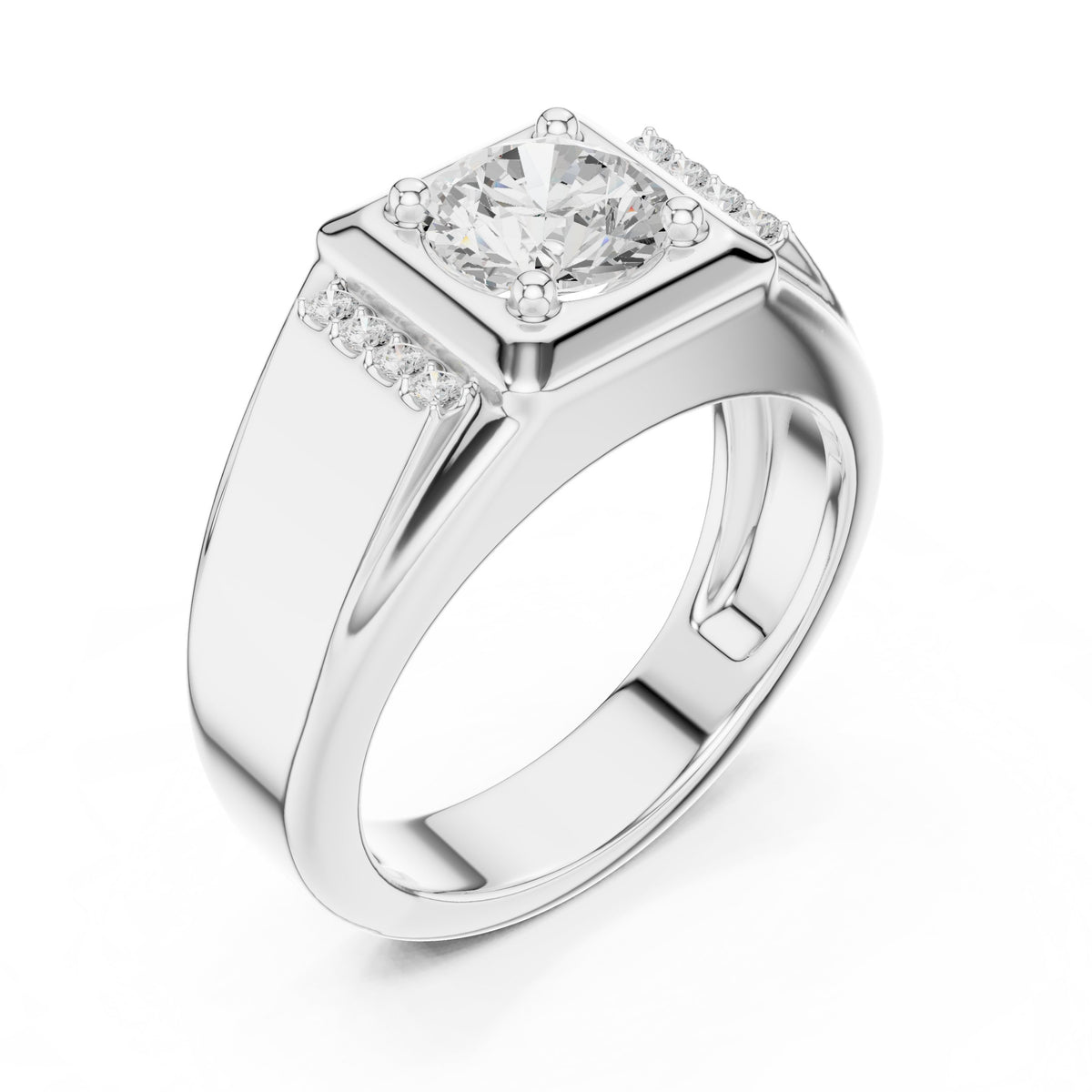 Round Diamond Men's Ring with Square Accent Frame