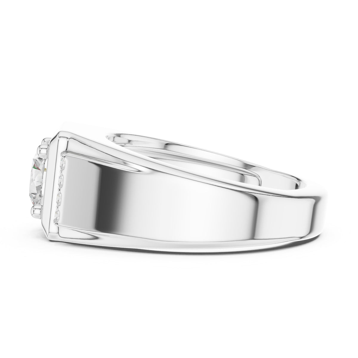 Round Diamond Men's Ring with Square Accent Frame in White Gold - VYKA Diamonds