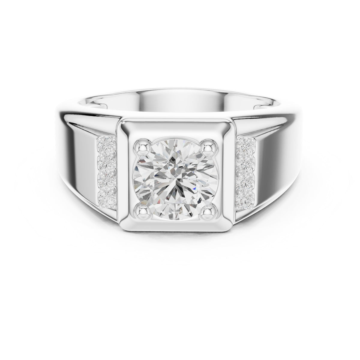 Round Diamond Men's Ring with Square Accent Frame