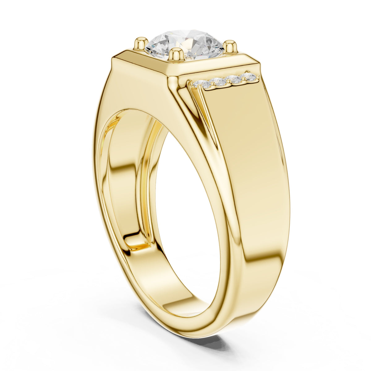 Round Diamond Men's Ring with Square Accent Frame in Yellow Gold - VYKA Diamonds