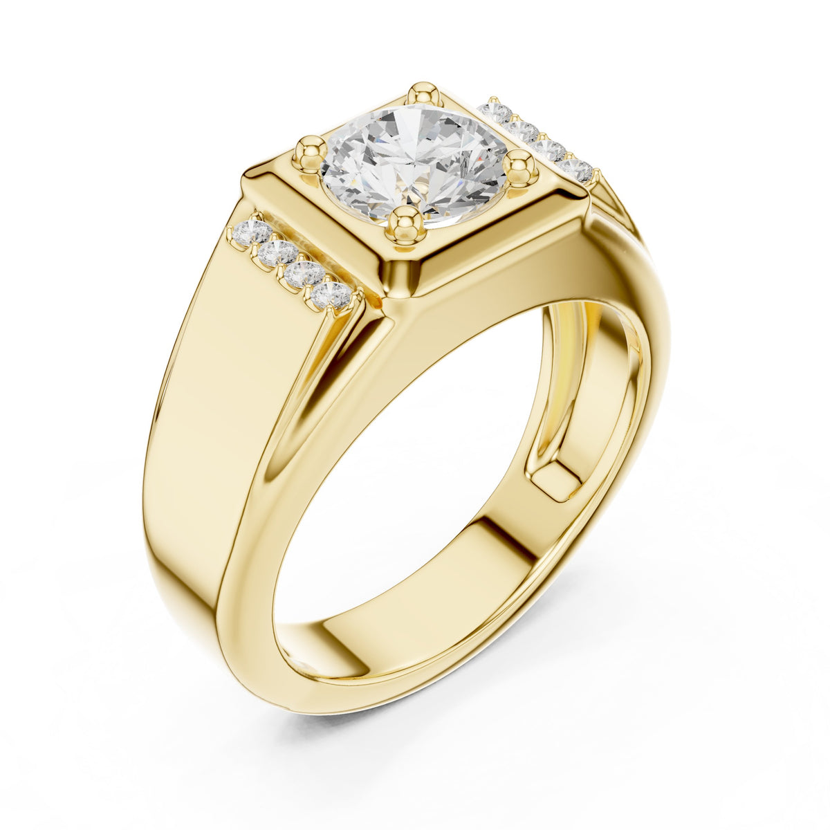Round Diamond Men's Ring with Square Accent Frame