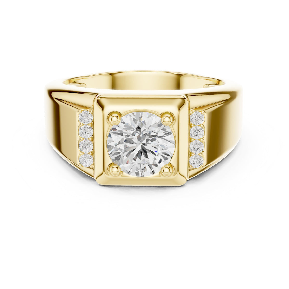 Round Diamond Men's Ring with Square Accent Frame
