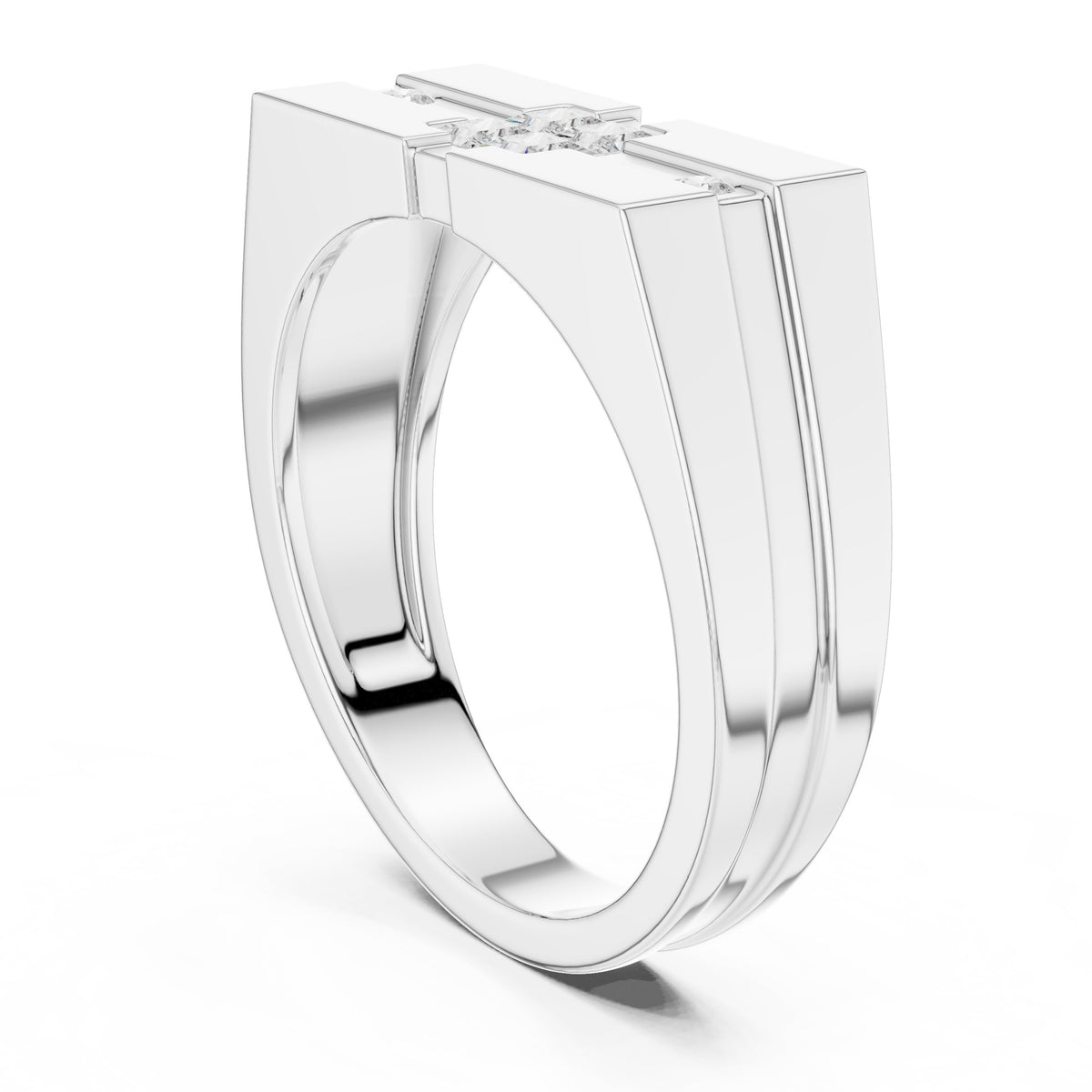 Square Cluster Signet Men's Ring in White Gold - VYKA Diamonds