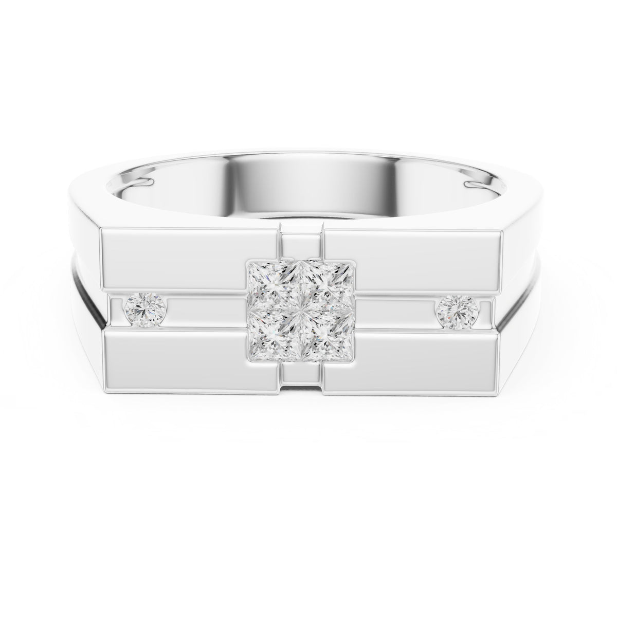 Square Cluster Signet Men's Ring