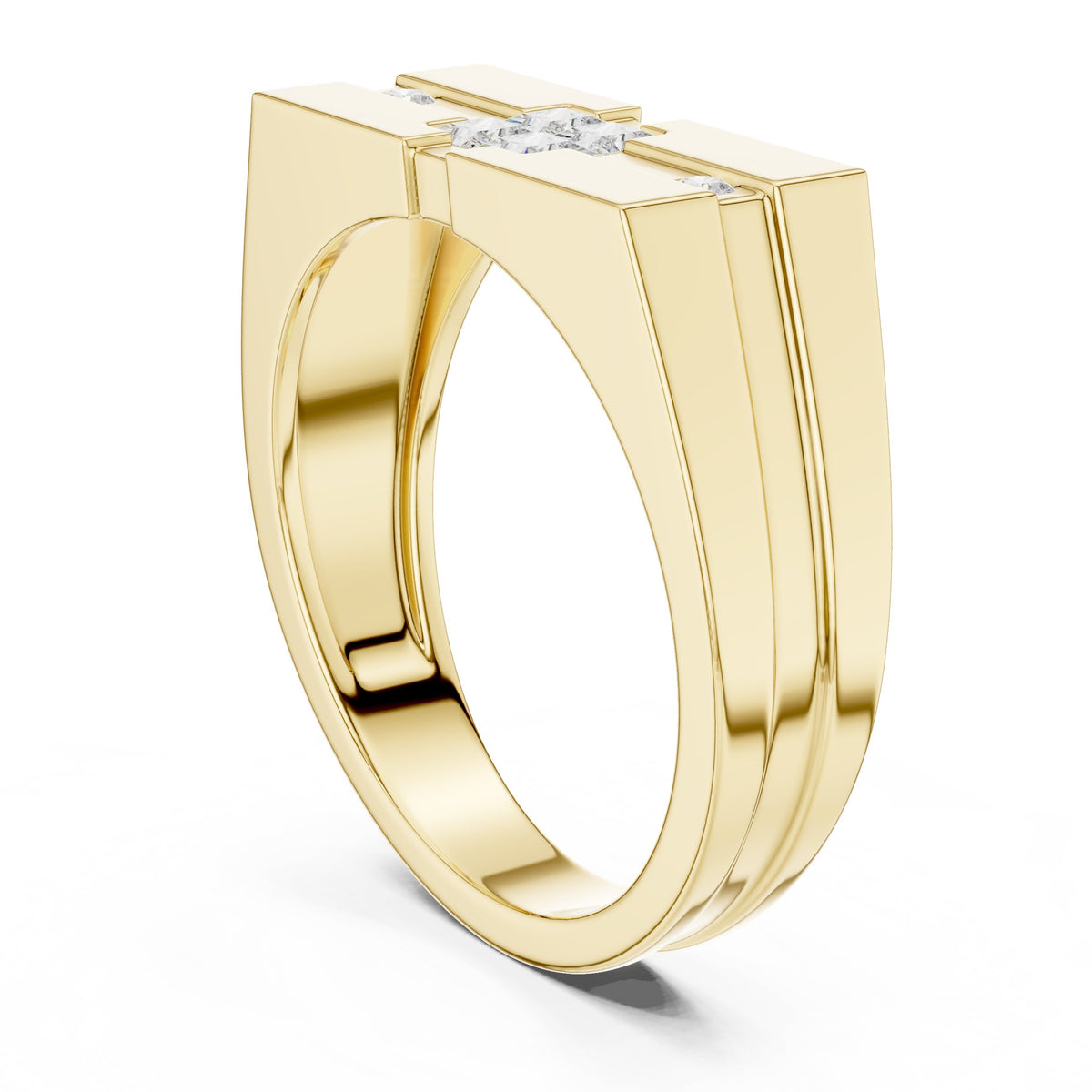 Square Cluster Signet Men's Ring in Yellow Gold - VYKA Diamonds