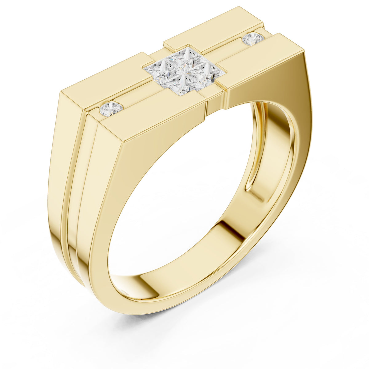 Square Cluster Signet Men's Ring in Yellow Gold - VYKA Diamonds