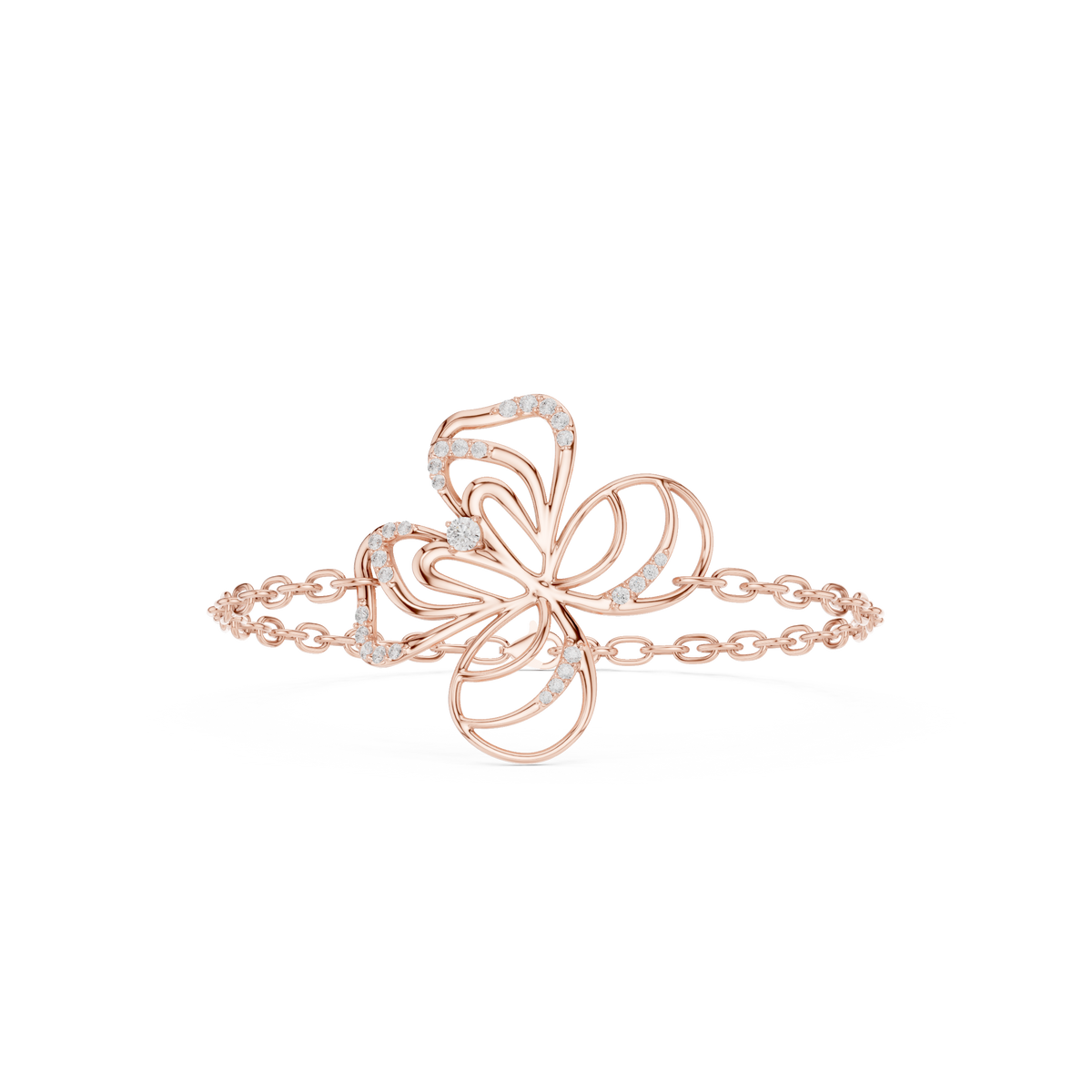 Open Petal Flower Diamond Chain Bracelet