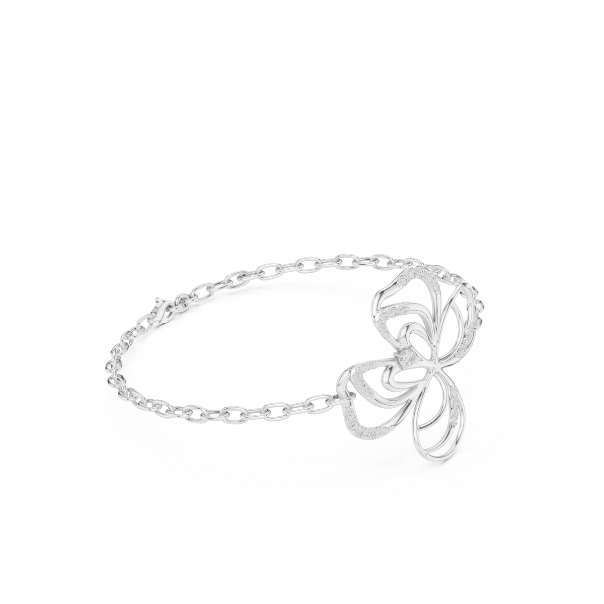 Open Petal Flower Diamond Chain Bracelet