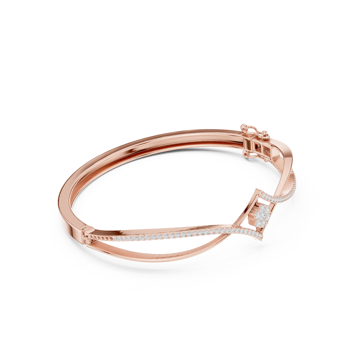 سوار صلب متقاطع بتجمّع ألماس على شكل معيّن in Rose Gold - VYKA Diamonds