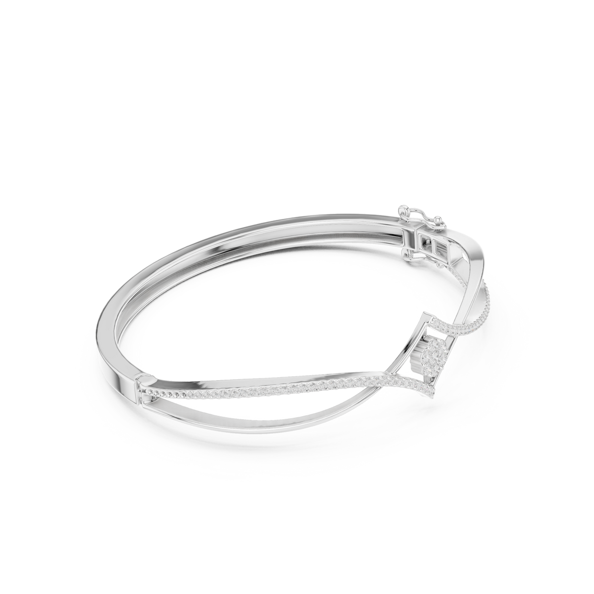 سوار صلب متقاطع بتجمّع ألماس على شكل معيّن in White Gold - VYKA Diamonds