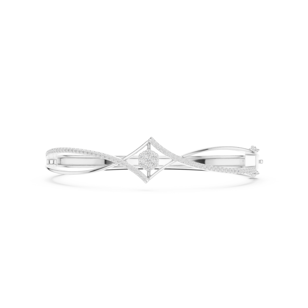 سوار صلب متقاطع بتجمّع ألماس على شكل معيّن in White Gold - VYKA Diamonds