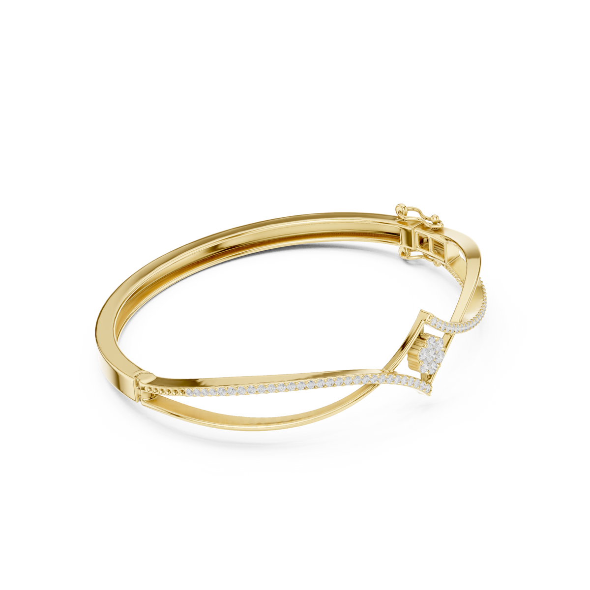 سوار صلب متقاطع بتجمّع ألماس على شكل معيّن in Yellow Gold - VYKA Diamonds