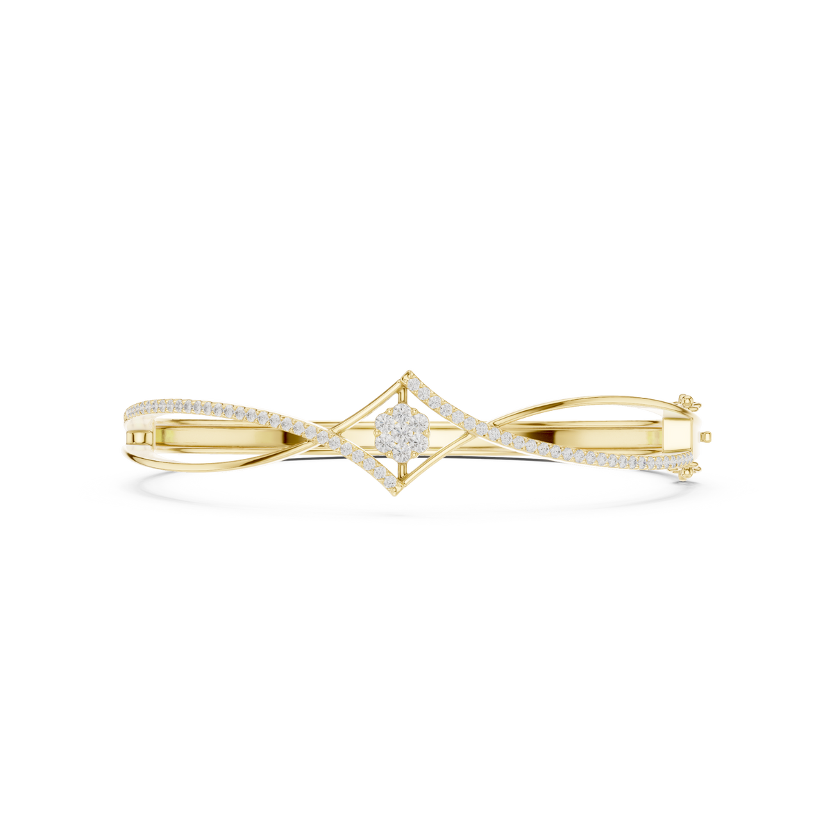 سوار صلب متقاطع بتجمّع ألماس على شكل معيّن in Yellow Gold - VYKA Diamonds