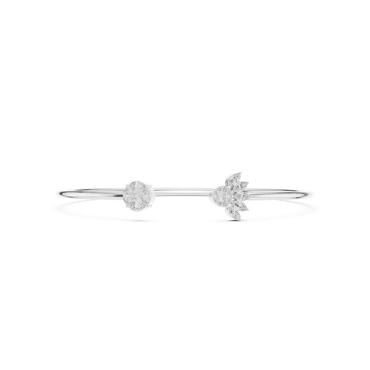 سوار صلب مفتوح بزهرة لوتس ماركيز وتجمّعات ألماس in White Gold - VYKA Diamonds