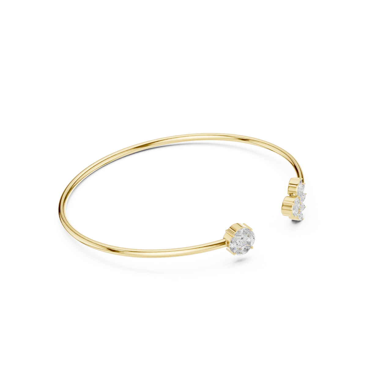 سوار صلب مفتوح بزهرة لوتس ماركيز وتجمّعات ألماس in Yellow Gold - VYKA Diamonds