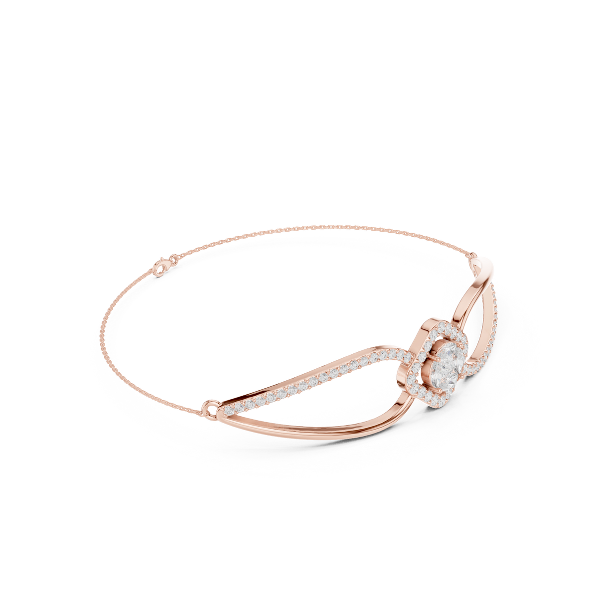 سوار صلب بحلقات مفتوحة وهالة على شكل معيّن in Rose Gold - VYKA Diamonds