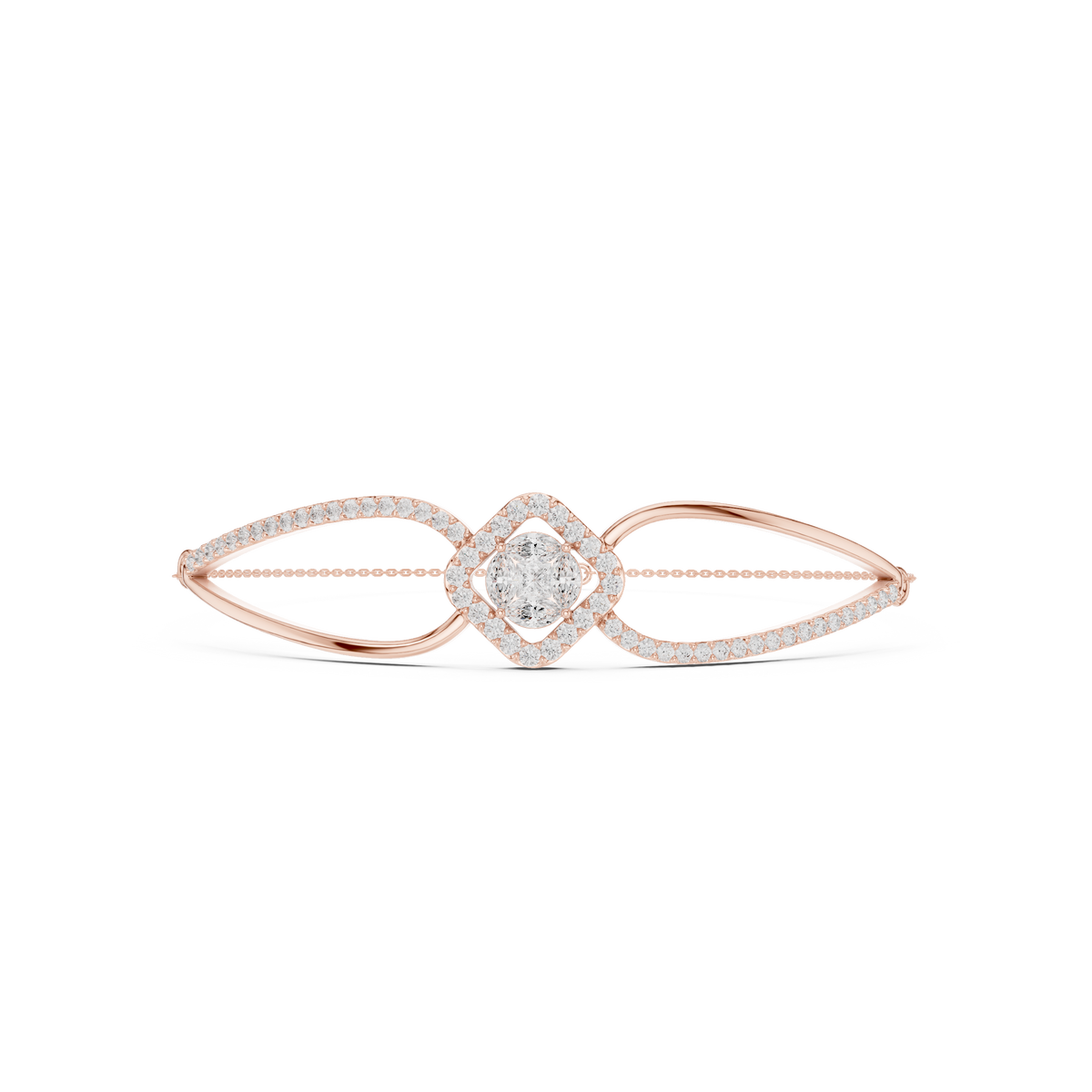 Open Loop Rhombus Halo Diamond Bangle