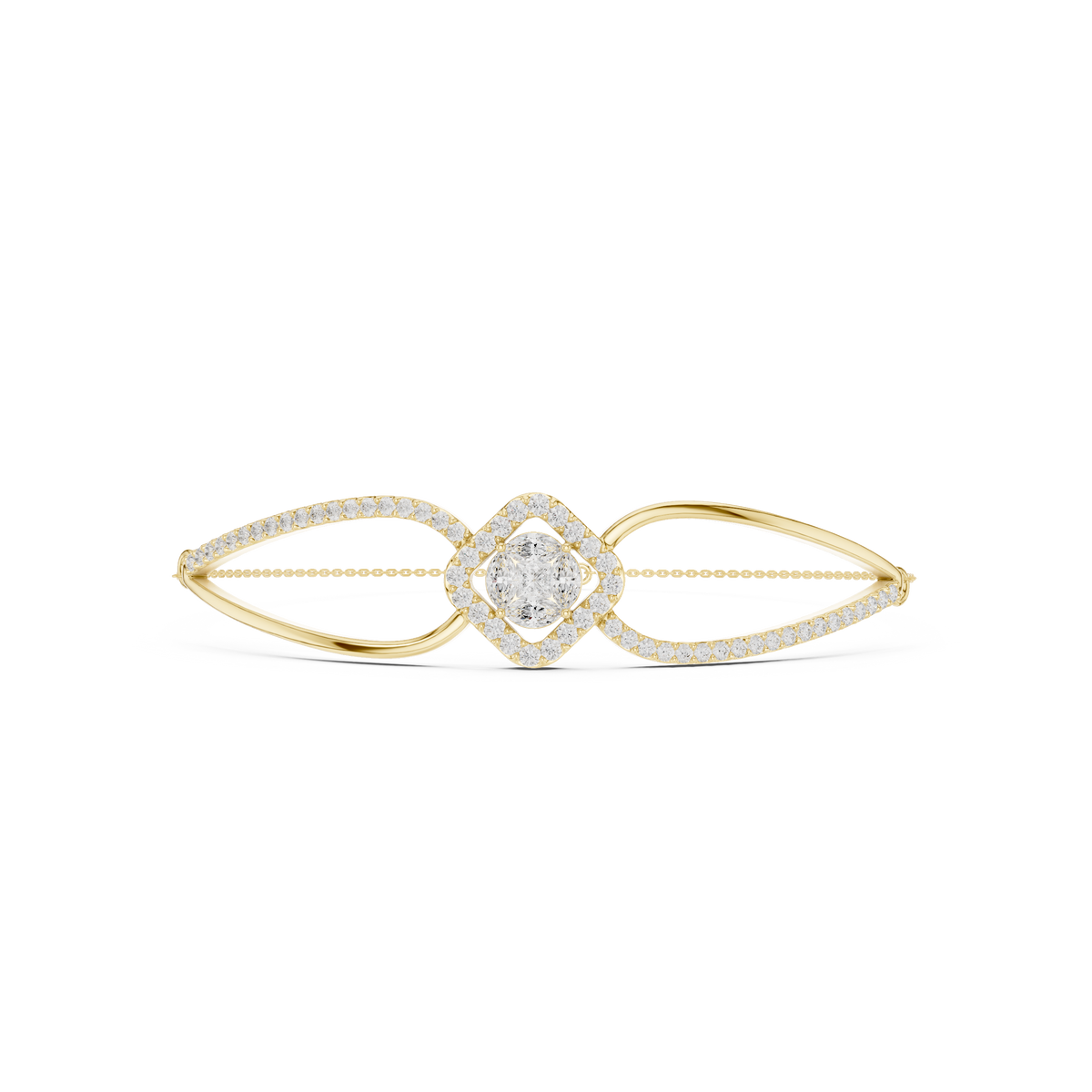 Open Loop Rhombus Halo Diamond Bangle