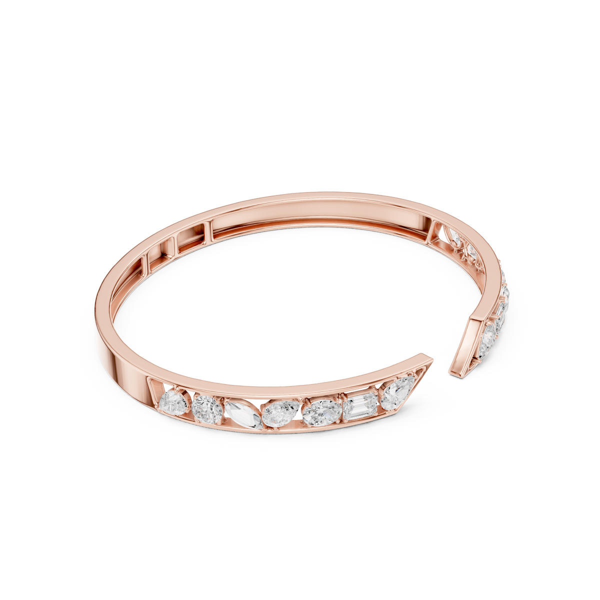 Mixed Cut Diamond Open Cuff Bangle