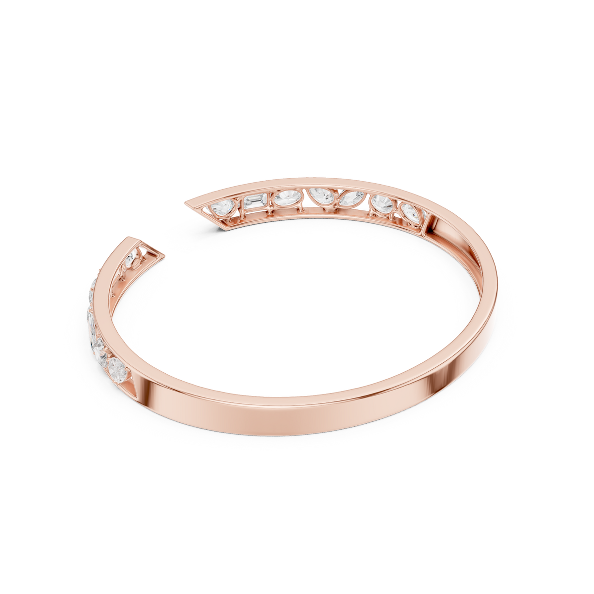 Mixed Cut Diamond Open Cuff Bangle