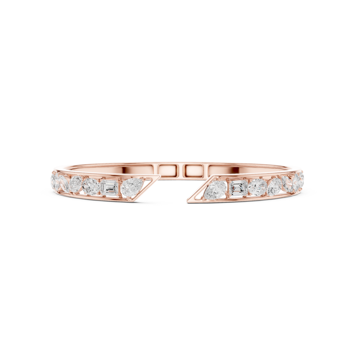 Mixed Cut Diamond Open Cuff Bangle