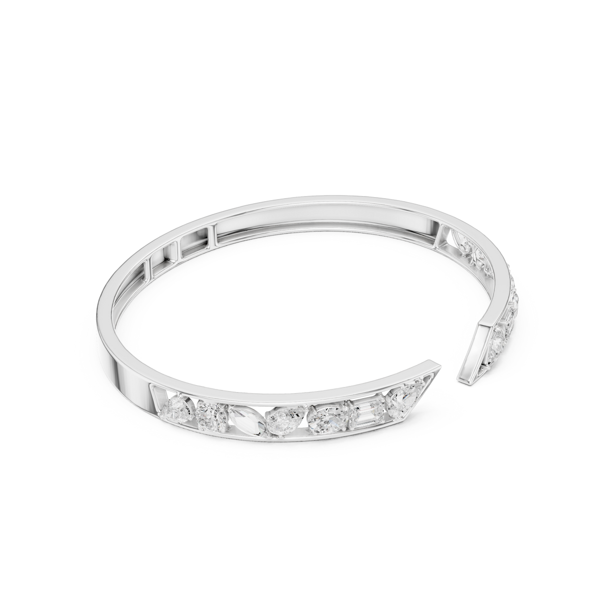 Mixed Cut Diamond Open Cuff Bangle