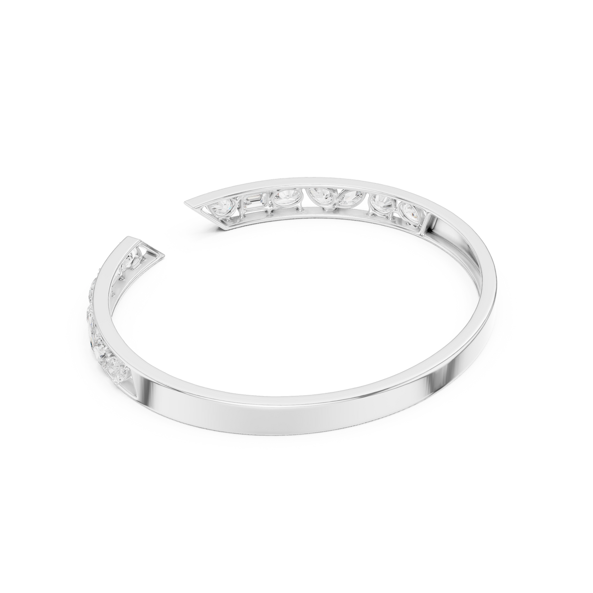 Mixed Cut Diamond Open Cuff Bangle
