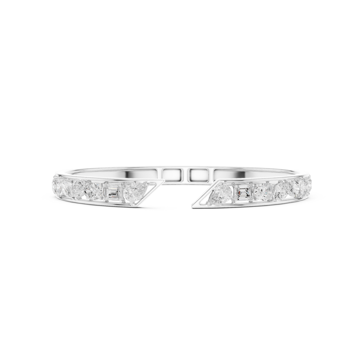 سوار صلب مفتوح بألماس متنوع القطع in White Gold - VYKA Diamonds