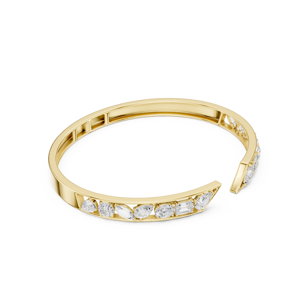 Mixed Cut Diamond Open Cuff Bangle