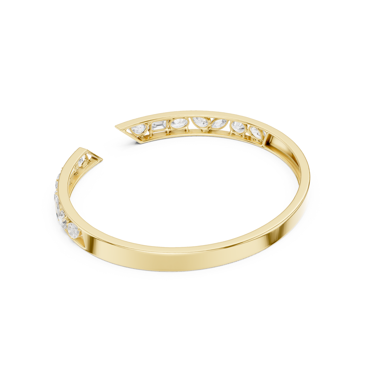 Mixed Cut Diamond Open Cuff Bangle