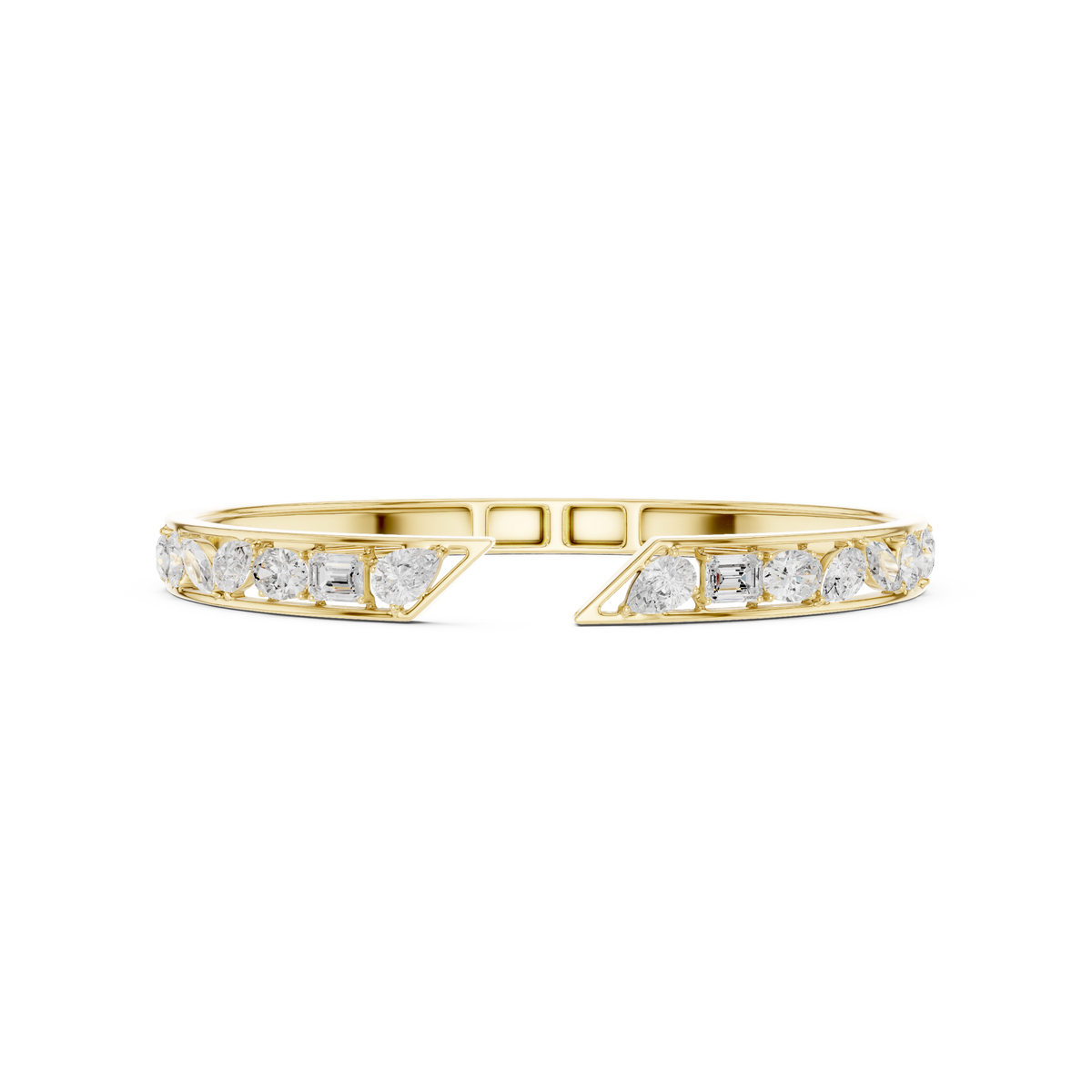 Mixed Cut Diamond Open Cuff Bangle