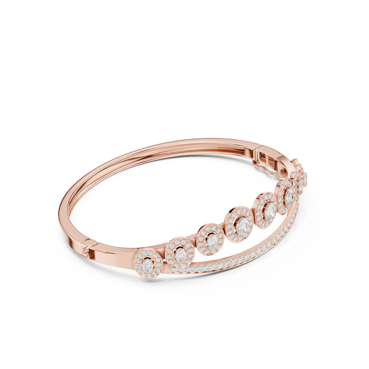سوار صلب بألماس بيضاوي متدرّج بهالة in Rose Gold - VYKA Diamonds