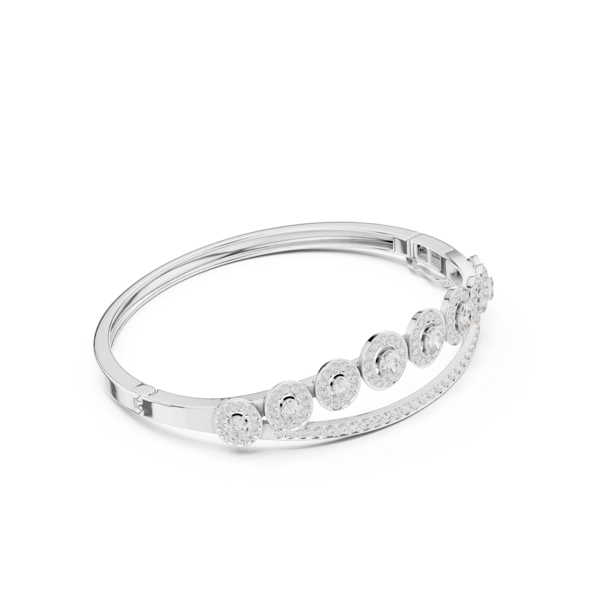 سوار صلب بألماس بيضاوي متدرّج بهالة in White Gold - VYKA Diamonds