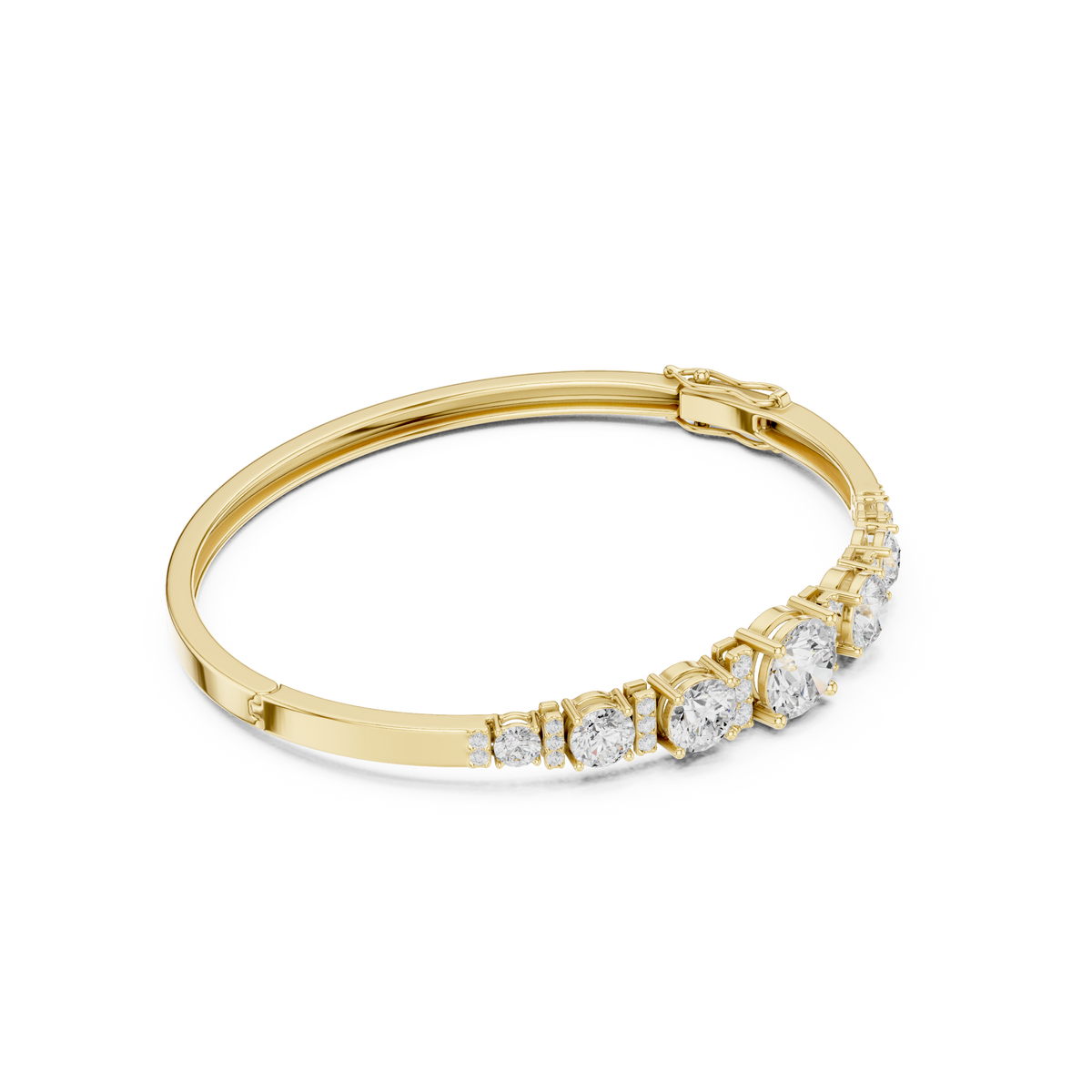Graduated Round Diamond Bangle in Yellow Gold - VYKA Diamonds