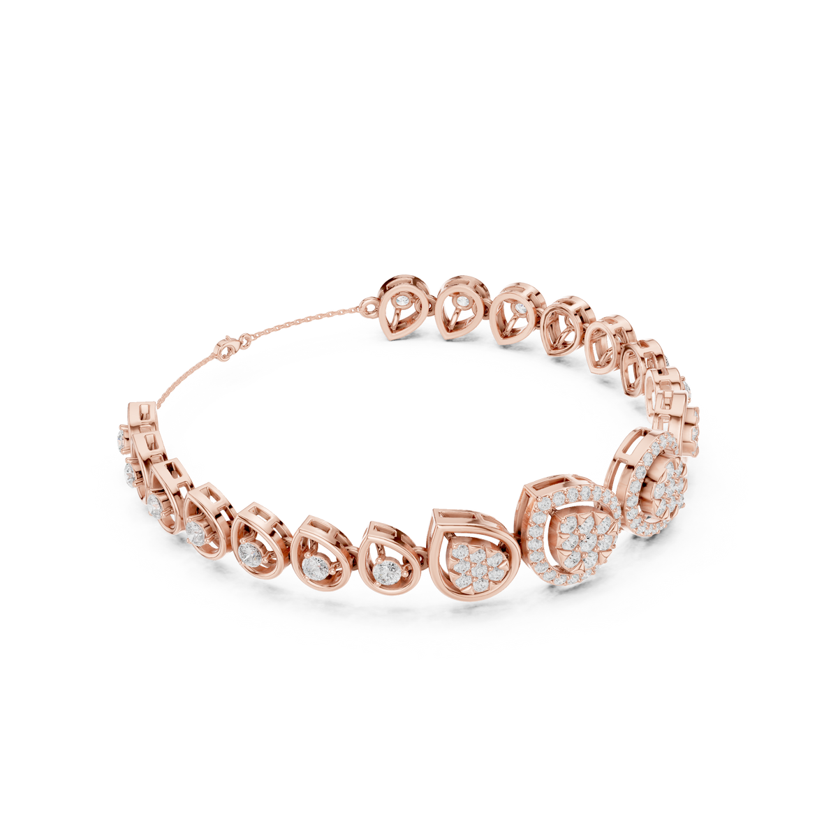 سوار صلب بتجمّعات ألماس على شكل قطرة بهالة in Rose Gold - VYKA Diamonds