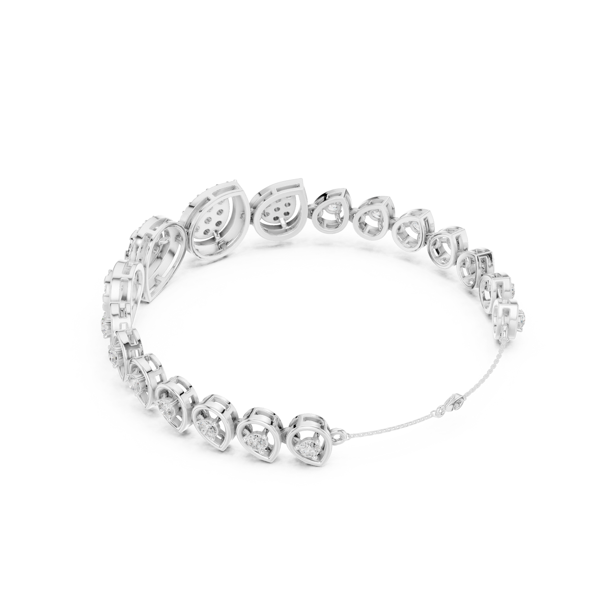سوار صلب بتجمّعات ألماس على شكل قطرة بهالة in White Gold - VYKA Diamonds