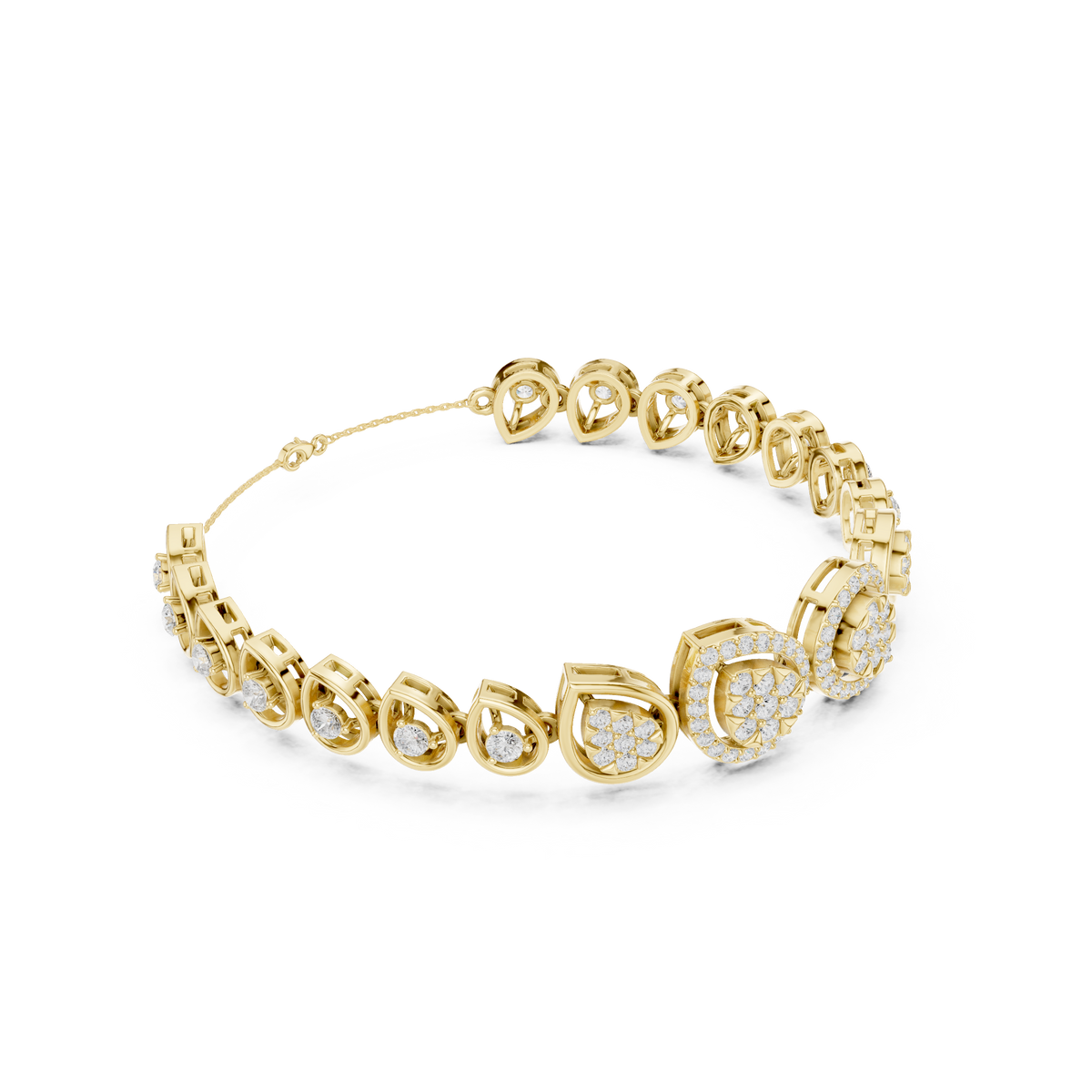 سوار صلب بتجمّعات ألماس على شكل قطرة بهالة in Yellow Gold - VYKA Diamonds
