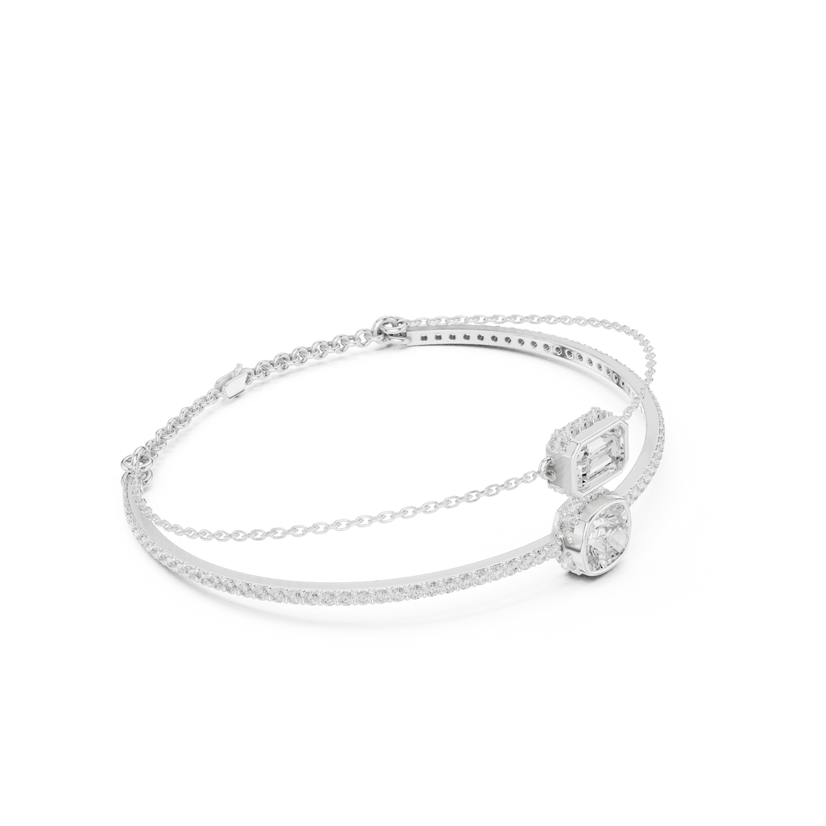 طقم سوارين بألماس إمرلد وكوشن بإطار محيط in White Gold - VYKA Diamonds