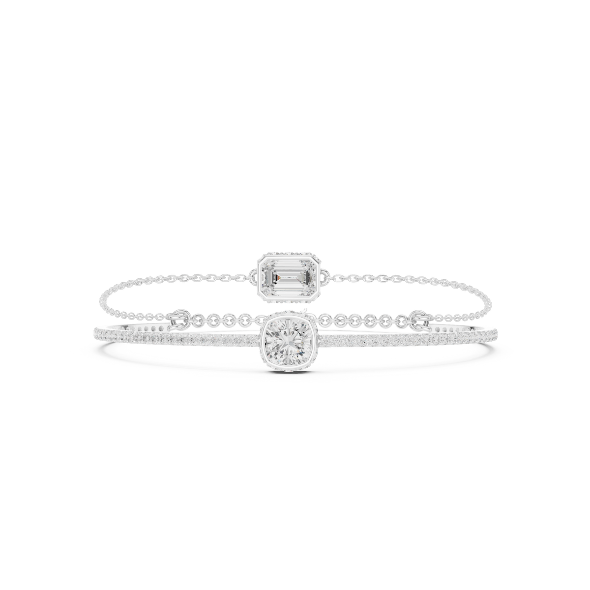 طقم سوارين بألماس إمرلد وكوشن بإطار محيط in White Gold - VYKA Diamonds
