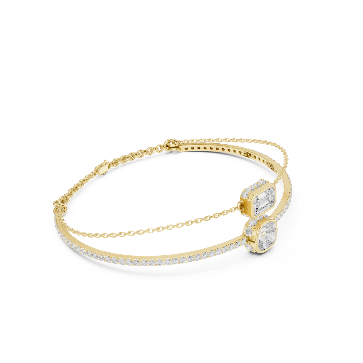 طقم سوارين بألماس إمرلد وكوشن بإطار محيط in Yellow Gold - VYKA Diamonds