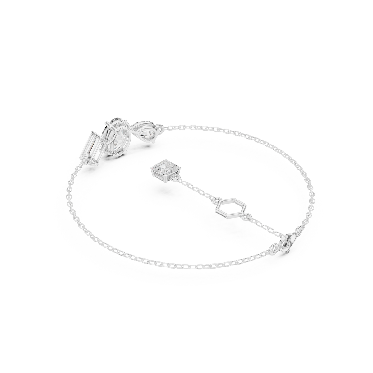 سوار سلسلة بثلاثة أحجار: بيضاوي وكمثرى وإمرلد in White Gold - VYKA Diamonds
