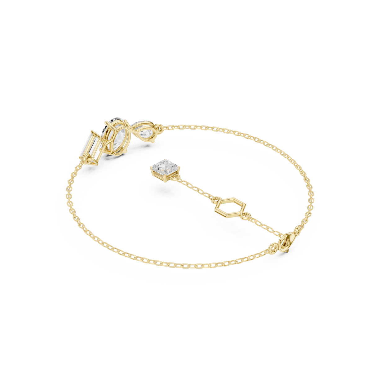 سوار سلسلة بثلاثة أحجار: بيضاوي وكمثرى وإمرلد in Yellow Gold - VYKA Diamonds