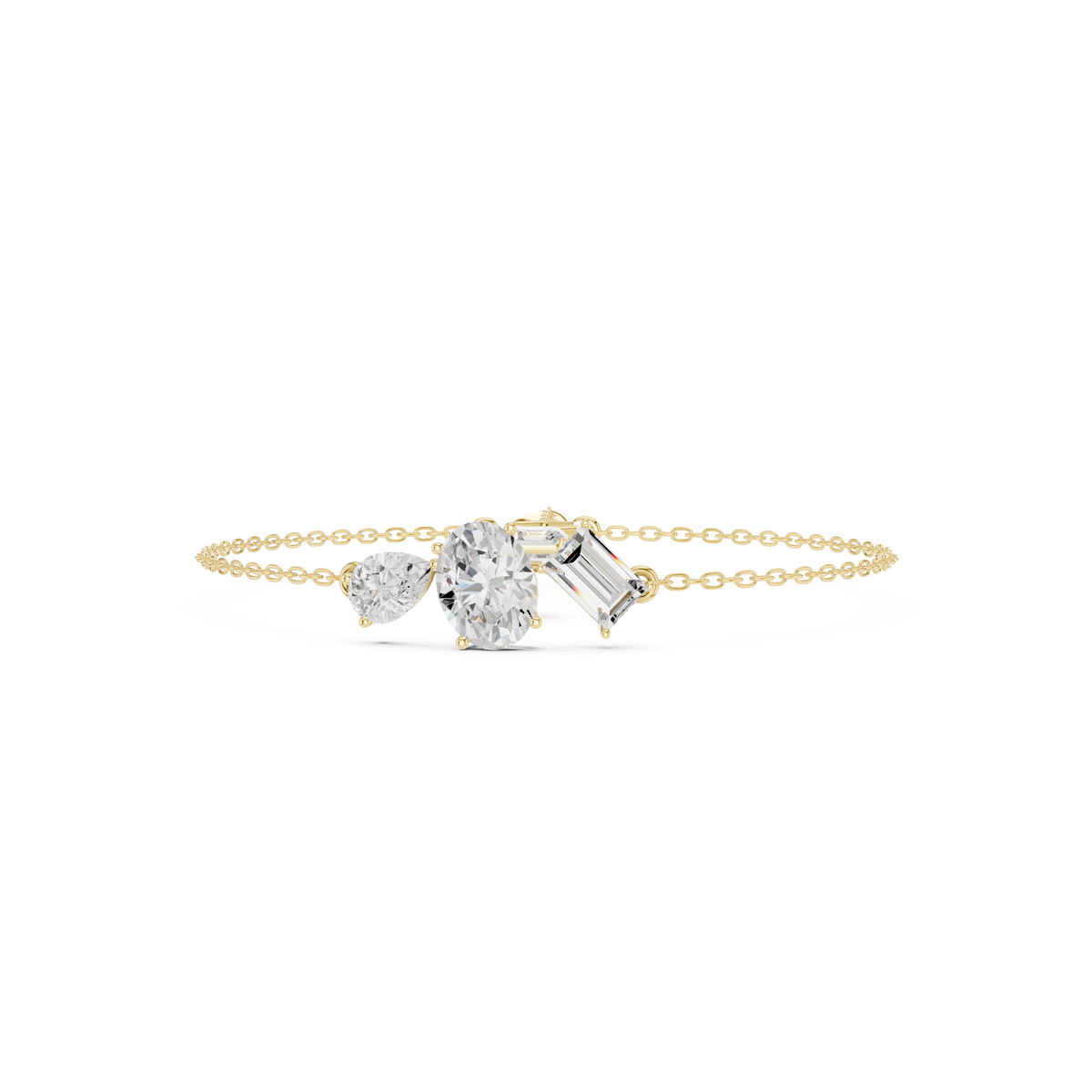سوار سلسلة بثلاثة أحجار: بيضاوي وكمثرى وإمرلد in Yellow Gold - VYKA Diamonds