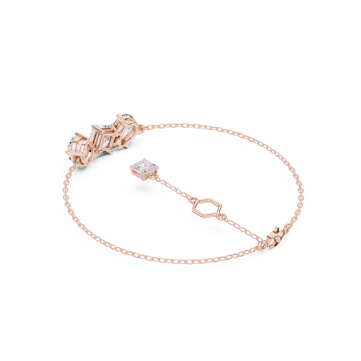 سوار سلسلة بثلاثة أحجار: كمثرى وبرنسيس وبيضاوي in Rose Gold - VYKA Diamonds